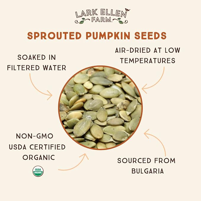 Lark Ellen Farm Sprouted Organic Pumpkin Seeds – Raw, Unsalted, Air-Dried Pepitas for Snacking, Salads, Trail Mix – USDA Organic, Non-GMO, Vegan, Gluten-Free, Resealable Bag (14 oz, 3-Pack)