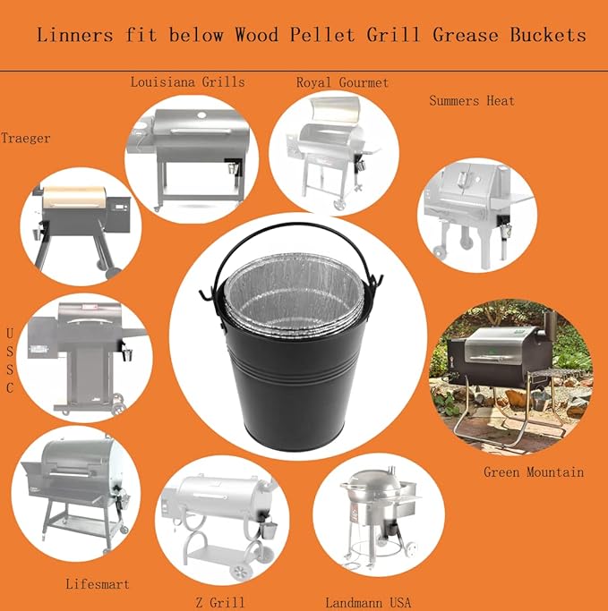 Firsgrill 30-Pack Grease Bucket Liners Replacment for Mostly Z Grill, Green Mountain Pellet Wood Smoker