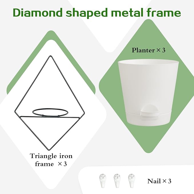 3 Sets Wall Planters for Indoor Plants Geometric Hanging Planters for Indoor Plants - Self-Watering Flower Pots with Black Metal Holder, Mounted Succulent Planter, 5" Black Plant Pot