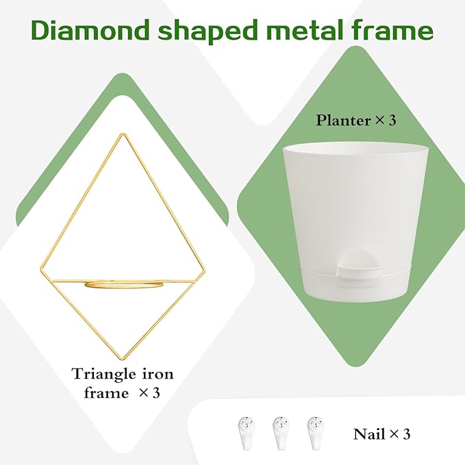 3 Sets Wall Planters for Indoor Plants Geometric Hanging Planters for Indoor Plants - Self-Watering Flower Pots with Black Metal Holder, Mounted Succulent Planter, 5" Black Plant Pot