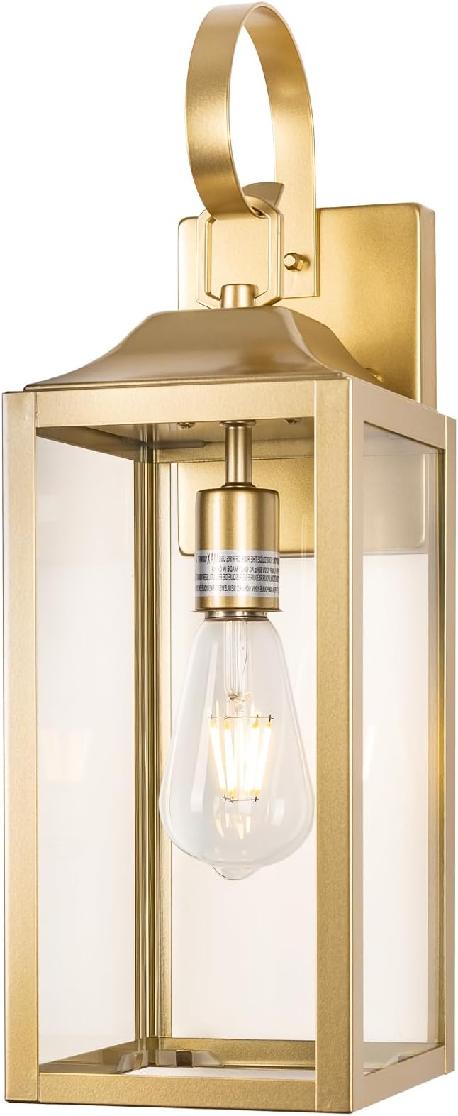 Large Outdoor Wall Lantern 19", Gold Outside Farmhouse Wall Sconce Light Fixture, Industrial Wall Mount Light with Glass, Waterproof Modern Porch Lighting Exterior Lamp for House Garage