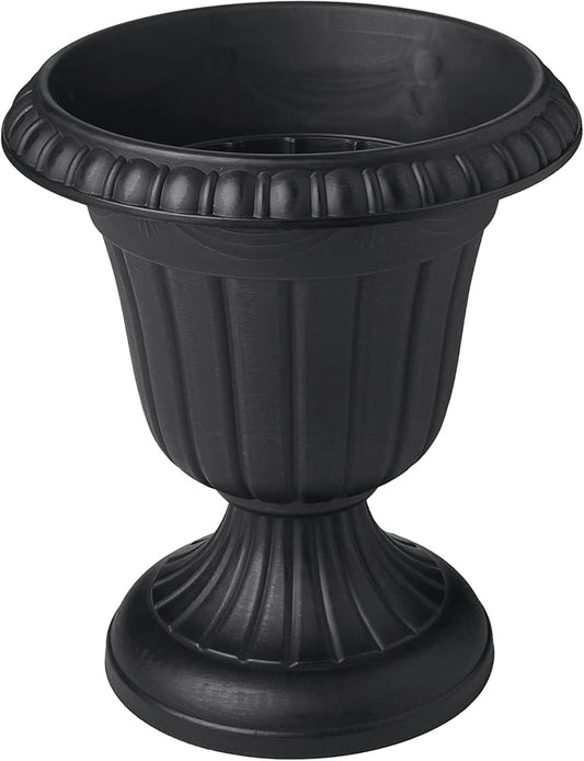 Arcadia Garden Products PL00BK Classic Traditional Plastic Urn Planter, 16” x 18”, Black