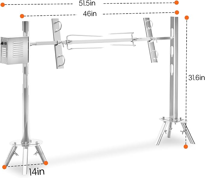 Jocisland Electric BBQ Rotisserie Grill Kit, 46" 132 Lbs Capacity, 45W Motor, Height-Adjustable Stainless Steel Pig Roaster with Triangular Stability Support Stand for Pig Lamb