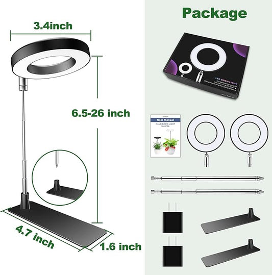 Grow Lights for Indoor Plants, 48 LEDs Full Spectrum Plant Light for Indoor Plants, Height Adjustable Growing Lamp with Base, 3 Optional Spectrums, Auto Timer 3/9/12Hrs, 10 Brightness, 2 Pack