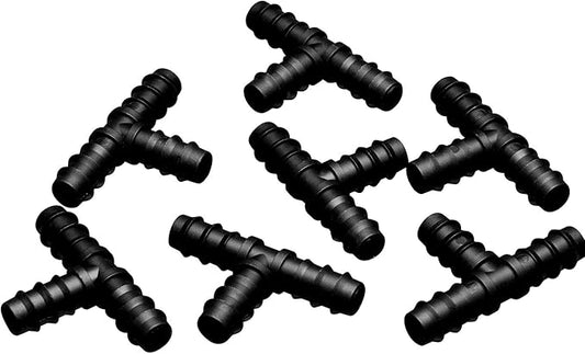 Maitys 8 Pieces 1/2 Inch Drip Irrigation Fittings Parts Soaker Hose Repair Kit Inline Barb Drip Irrigation Hose Connectors Plastic Tubing End Stop for Garden Lawn Sprinkler Systems(Tee)