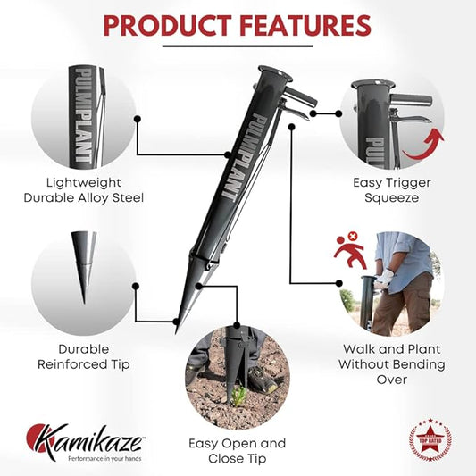 Kamikaze Bulb Planter Tool - Heavy Duty Vegetable Bulb Planter for Soft Loam Soil, Durable Double Handle with Reinforced Tip. Professional Grade Steel Garden Tool, Easy Use for Planting Bulbs