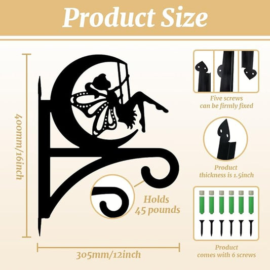 peacoblue Iron Plant Hangers Hooks for Outdoor Indoor Hanging Plants Flower Fern Pots Lantern Bird Feeder Wind Chimes, 12"x16" Weather Resistant Metal Wall Holder for Porch Garden Farmhouse(Fairy)