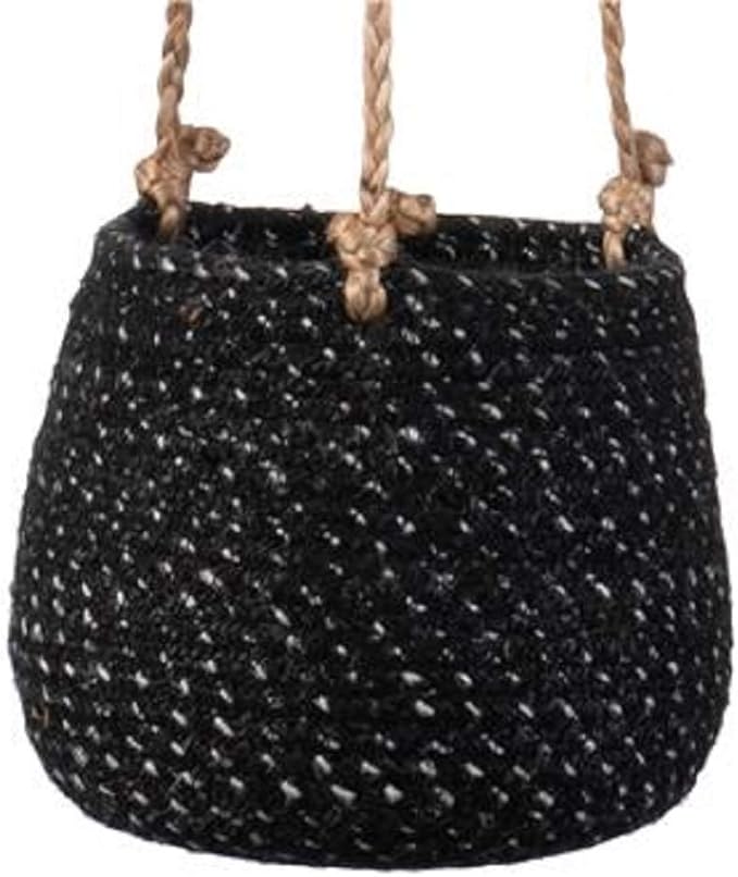 Karma, Hanging Woven Jute Basket Planter Set, Heathered Gray