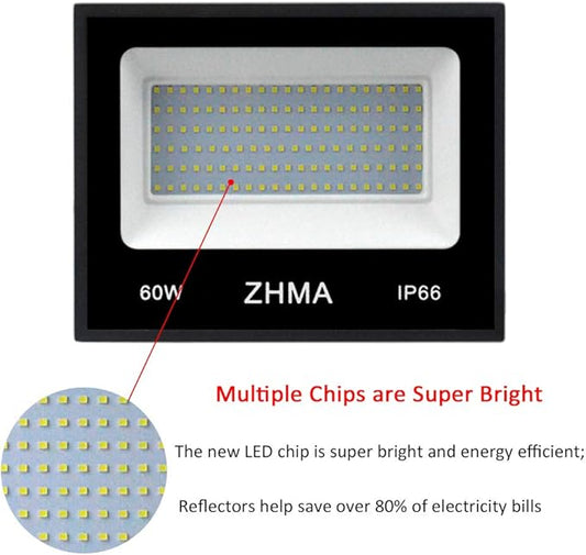 3 Pack 60W LED Flood Light with Plug(Warm White),6000lm Super Bright Security Lights, IP66 Waterproof Outdoor Landscape Floodlight for Back Yard, Garden, Playground