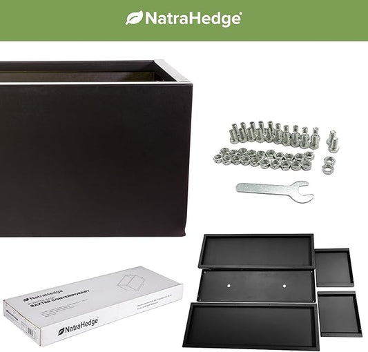 NatraHedge 15" Hampton Wooden Planter Box Indoor and Outdoor Use for Patio Garden (44" x 15" x 15") (Black- Aluminum)