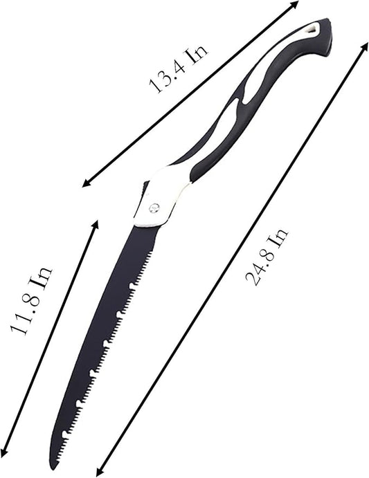 Folding Saw with Rubber Handle, 24.8 Inch Manganese Steel SK-5 Blade Pruning Saw for Hunting, Gardening, Camping and Trimming (blade 29cm)