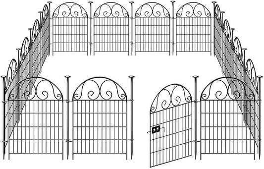 Tall Garden Animal Barrier Fence With Gate,40 in(H)×27 in(L) 12 Panels Dog Digging Fence Barrier, Black Metal Temporary Fences, Reusable Defense Fencing For Outdoor Yard. Total 26.2 Ft│Patented