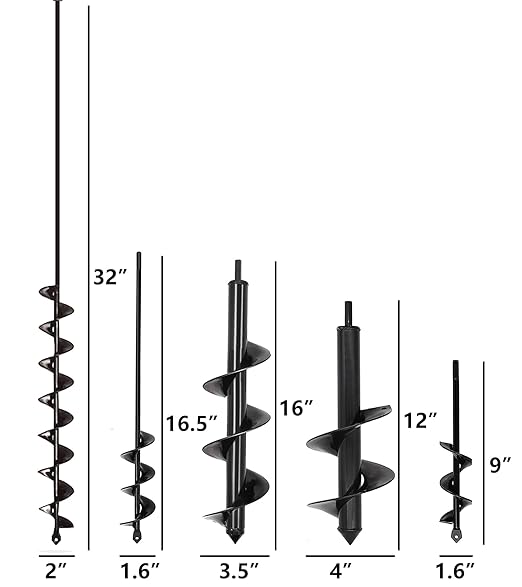 5 Set Auger Drill Bit for Planting,Heavy Duty Garden Auger Spiral Drill Bit Bulb Planter Tool for Planting Bedding Plants,Universal for Cordless Drill(1.6"x9",1.6"x16.5",3.5"x16",4"x12",2"x32")