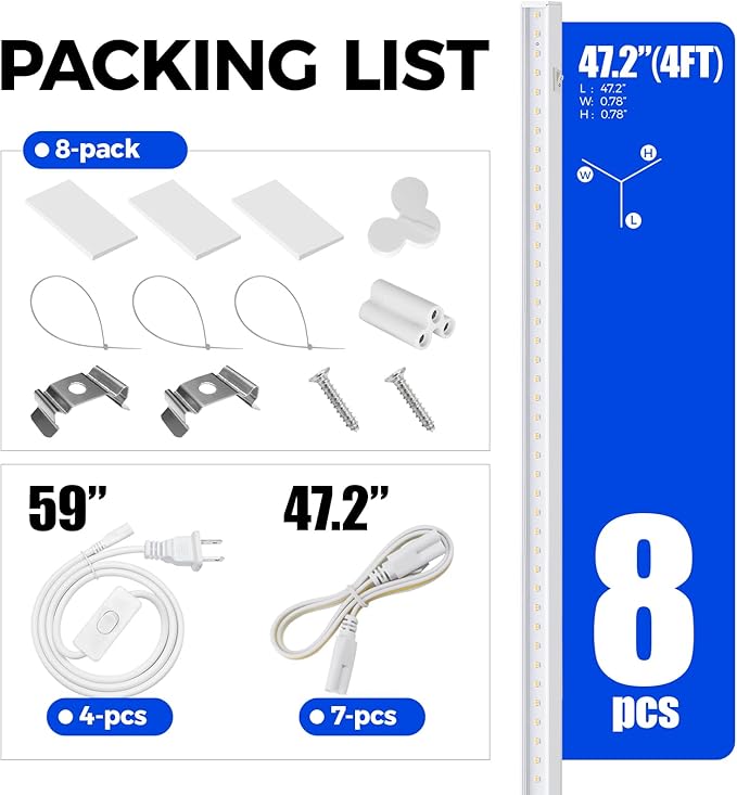 Barrina T5 Grow Lights for Indoor Plants, 4FT 160W (8 X 20W) Full Spectrum Grow Light with Separate Switch, Linkable Grow Lamp, Indoor Plant Lights for Growth, Plug and Play, 5000K, 8 Packs