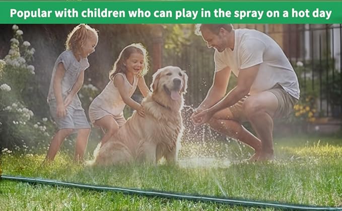 150 FT (50FT*3) Flat Sprinkler Hose for Lawn Watering Garden Soaker Hose with Holes, Heavy Duty Lightweight No-Kink Water Hose with Stakes, Irrigation Hose, Great Fun for Kids and Dog