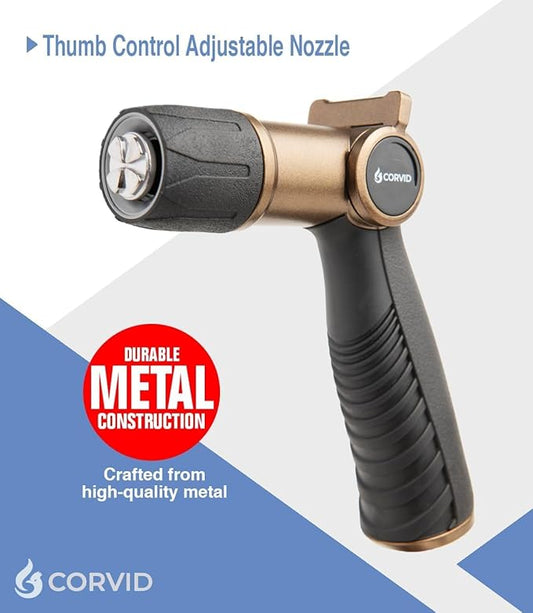 2-Pack Corvid Thumb Control Adjustable Nozzle - Heavy-Duty Metal, 1-Pattern Spray with Ergonomic Grip for Easy Water Flow Control, Ideal for Tough Cleaning and Watering Tasks like Car Washing,Garden