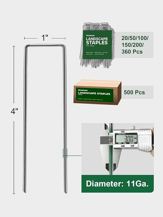 GROWNEER 4 Inch 50 Pack Landscape Staples Heavy Duty 11 Gauge Galvanized Steel Garden Stakes Staples Securing Pegs for Securing Weed Fabric Landscape Fabric Netting Ground Sheets and Fleece