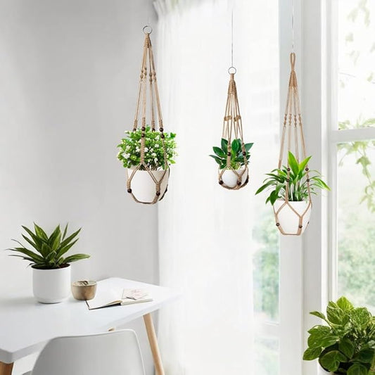 3 Pack Macrame Plant Hanger,Hanging Plant Holder, Boho Home Decor Hanging Basket with Wood Beads,Hanging Planters for Indoor Plants,Plant Hanger Indoor 35"/29"/23" Brown (POTS NOT Included)