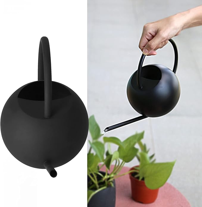 Long Spout Watering Can, 400Ml Stainless Steel Metal Watering Pot for Outdoor and Indoor Plants Decorative Black Colored Watering Can for Gardening Family Gardening
