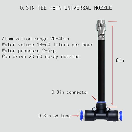 8mm Tee Sprinklers for Yard 10-Pack with Adjustable Micro Mist and Irrigation Cooling for Garden Irrigation, Machine Tool Cooling and More (8")