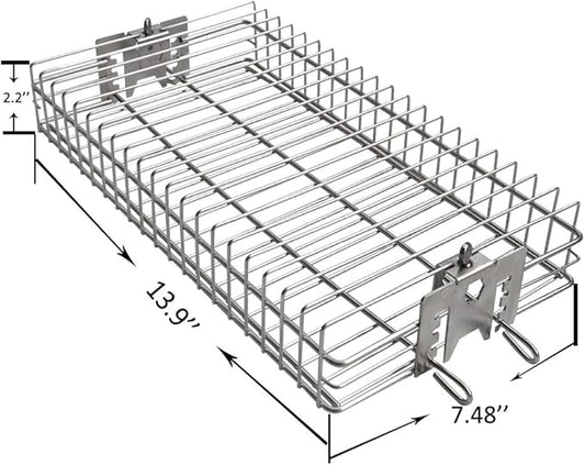 onlyfire 6042 BBQ Stainless Steel Flat Spit Rotisserie Grill Basket for Any Grill, Fits 1/2" Hexagon, 3/8" Hexagon, 3/8" Square&5/16" Square Rotisserie Spit Rods