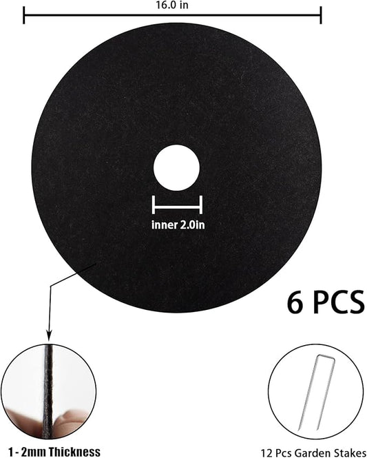 YBB Tree Weed Barrier Mat, Non-Woven Degradable Garden Weed Barrier Landscape Fabric Mulch Ring Tree Protector with Stakes (6 Pack, 16 Inch)