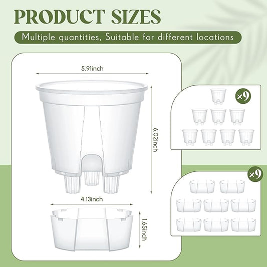 9 Pcs Self Watering Pots for Indoor Plants with Deep Reservoir and High Drainage Holes for Outdoor Plants and Flowers, Bare Root Planter (5.91'',Clear)