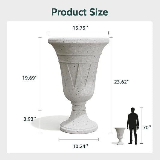 23.6" Tall Plastic Urn Planters for Outdoor Plants with Drainage Holes & Trophy Design, Set of 2 Heavy-Duty Classic Indoor Large Flower Pots, Outdoor Planters for Porch/Home/Garden, Grey