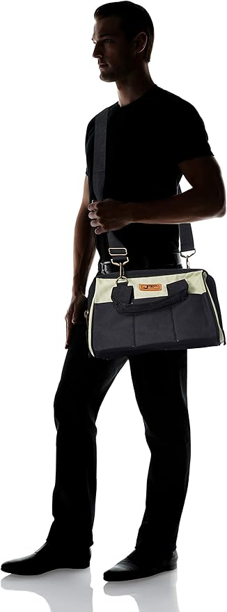 14-Inch Heavy-Duty Electrician Tool Bag, Waterproof Top Wide Mouth Tools Storage Bag with Adjustable Shoulder Strap MultiPurpose Organizer Bag for Construction Gardening Man