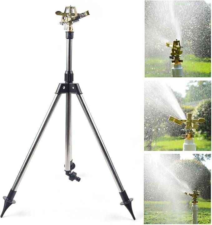 Impact Sprinkler on Tripod Base, 360 Degree Adjustable Tripod Sprinklers for Yard Large Area, Heavy Duty Sprinkler Tripod for Lawn Yard Garden