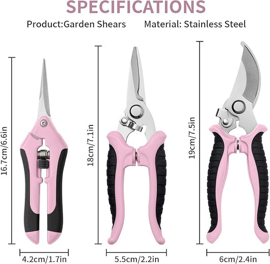 3 Pack Garden Pruning Shears, Stainless Steel Shears, Gardening Shears Scissors Pruning Shears for Gardening Tools (3PCS Pink and Black)