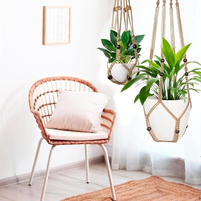 3 Pack Macrame Plant Hanger,Hanging Plant Holder, Boho Home Decor Hanging Basket with Wood Beads,Hanging Planters for Indoor Plants,Plant Hanger Indoor 35"/29"/23" Brown (POTS NOT Included)