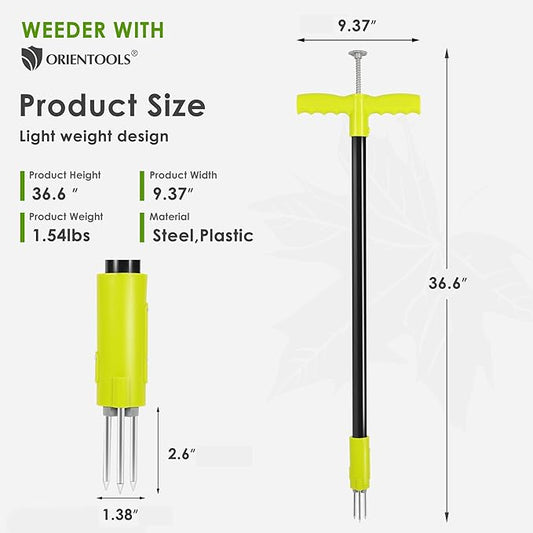 ORIENTOOLS 3 Claws Weed Puller Tool, Stand Up Weed Puller with Long Ergonomic Handle, Weed Puller Tool Stand Up Heavy Duty, Dandelion Picker, Garden Tools for Weeding, Weed Remover Tool for Lawn, Yard
