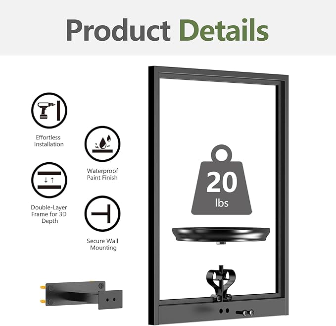 VEILS Wall Planters for Indoor Plants, 3D Floating Wall Mounted Shelf for Home Decor, Black Frame Plant Holder Stand, Modern Housewarming Gift Set for Living Room, Bedroom, Bathroom, Office, 1PC