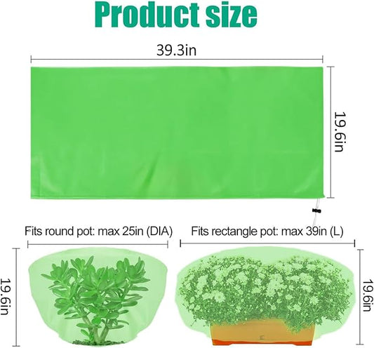ANPHSIN 3 Pcs Plant Covers Freeze Protection - 19.6in x 39.3in Winter Shrub Plant Protection Bags, Frost Blankets Cloths with Drawstring for Outdoor Garden Rose Bush Plants, Green