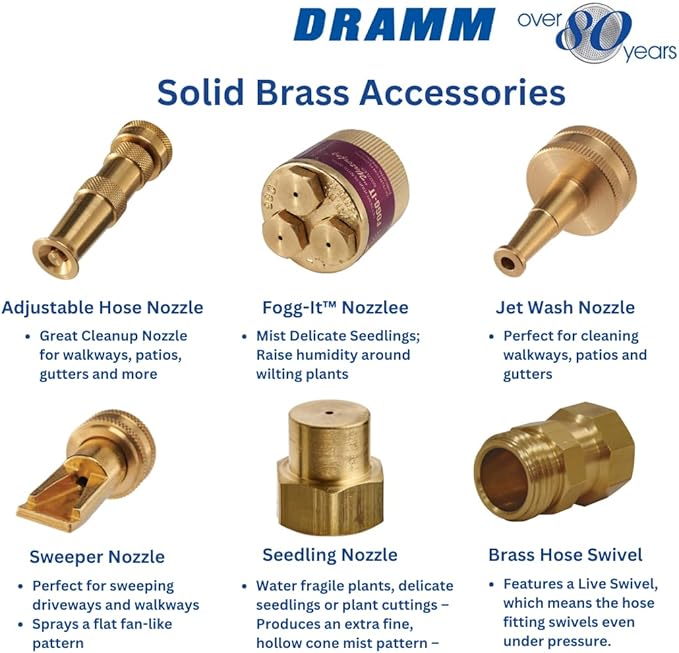 Dramm Fogg-It Mist Spray Nozzle with Brass Jets & Body, Perfect for Delicate Seedlings & Raising Humidty for Wilting Plants, Brass