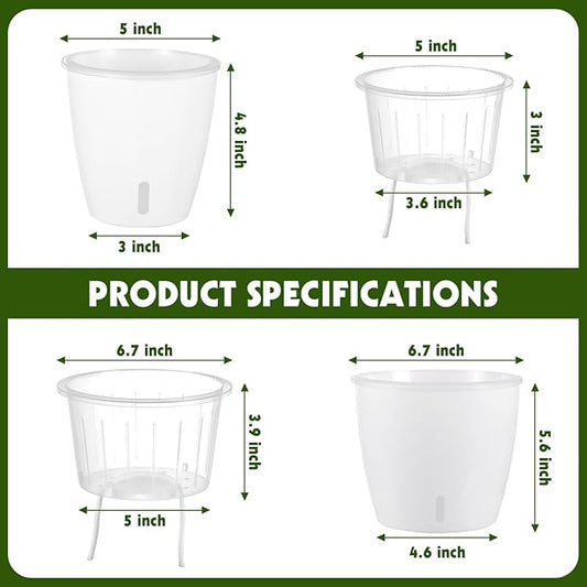 Self-Watering Pots for Indoor Plants, 8-Pack 6.7'' Self Watering Planter with Drainage Holes, Small African Violet Pots with Water Indicator, Clear Wick Pot, White