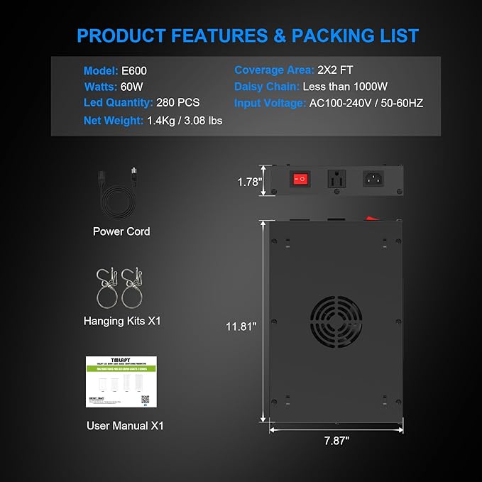 600W LED Grow Light, Plant Lights for Indoor Growing, Full Spectrum Grow Lights for Indoor Plants with Daisy Chain for 2x2 Grow Gent