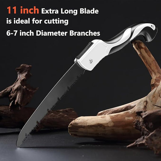 Folding Hand Saw Set with Extra Blade, 1 Grinders & Glove, 12 Inch Extra Long Blade Heavy Duty Foldable Pruning Saws for Tree Trimming, Wood Cutting, Ergonomic Handle Folding Saw Pocket Saws