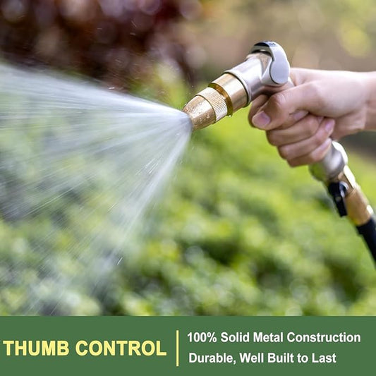 FANHAO Professional Heavy Duty Garden Hose Nozzle, 100% Metal Thumb Control Water Nozzle with Brass Tip, High Pressure Adjustable Water Hose Sprayer for Lawn & Plant Watering, Car & Pet Washing