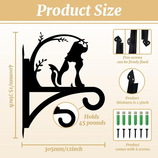 Peacoblue Iron Plant Hanger Hook for Outdoor Indoor Hanging Plant Flower Fern Pots Lantern Bird Feeder Wind Chime,12"x15.7" Weather Resistant Metal Wall Holder for Porch Garden Farmhouse(Dog with Cat)