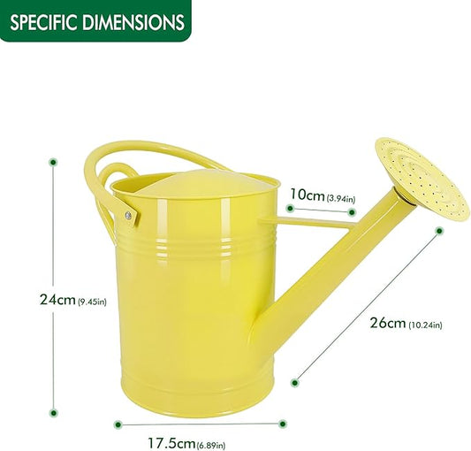 2 Gallon Metal Watering Can for Outdoor Indoor Garden Plants, Galvanized Watering Can for Flowers, Plants & Lawns (Yellow)