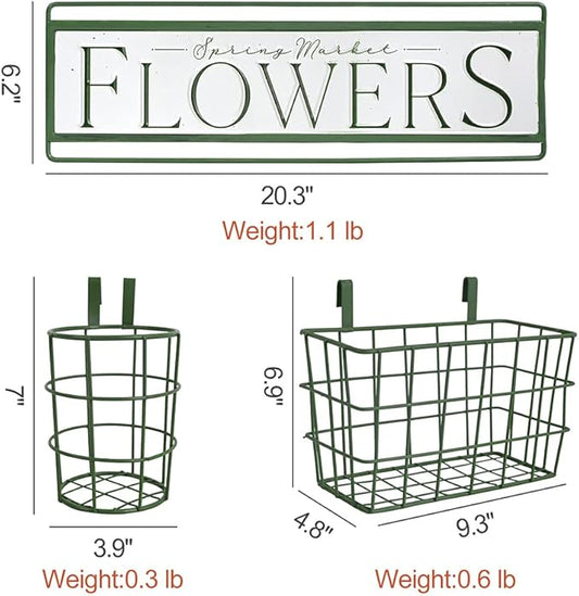 Vintage Metal Hanging Flower Pot Rustic Wall Mounted Planter Bucket 3 Basket Farmhouse Plants Holder with Detachable Hooks for Garden Railing Fence Patio Yard Outdoor Decor Green