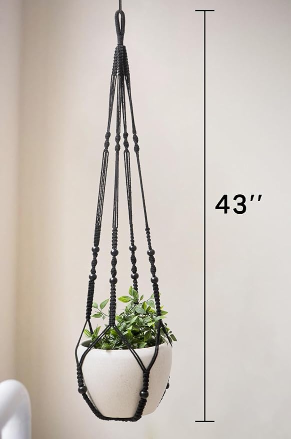 43 Inch Macrame Plant Hanger Indoor, Large Size No Tasselss Crochet Cotton Rope Hanging Planter Basket, Decorative Flower Pot Holder for Boho Home Decor (with 2 Hooks)