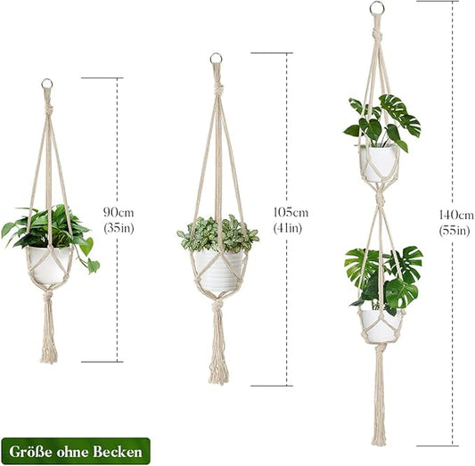 5 Pack Macrame Plant Hangers, Indoor Hanging Plant Holder with S Hooks and Hook Nails, 3 Sizes 34"/40"/54", Handmade Macrame Planter Hanging Baskets for Small Plant Pots, Boho Home Decor (Beige)