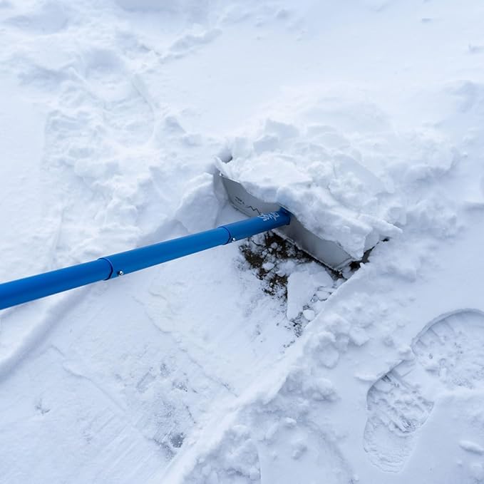 DMOS Alpha Shovel - Lightweight, Heavy-Duty Aluminum Snow Shovel with Extendable & Collapsible Handle for Sidewalks & Driveways - Blue