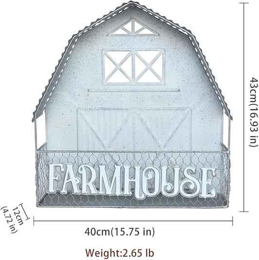 Vintage Rustic Metal Wall Plant Stand Decor Distressed Farmhouse Shaped Wall-Mounted Hanging Planter Holder for Indoor Outdoor Garden Patio Yard