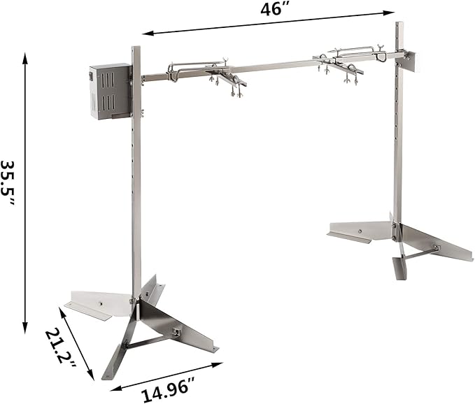46" Outdoor Electric Rotisserie Grill Kit | 90LBS Pig Spit Rotisserie Grill | 32W Rotatable Motor BBQ Rotisserie Kit | Height Adjustable Spit Roaster Stand for Roasting Pig Lamb