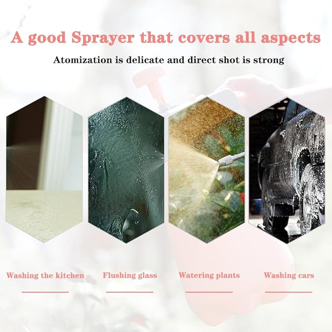 Handheld Garden Pump Sprayer, 0.5Gallon/68oz Garden & Lawn Pressure Spray Bottle with Adjustable Nozzle for Plant Spraying/Home Cleaning/Car Washing 2L Capacity (Salmon Pink)