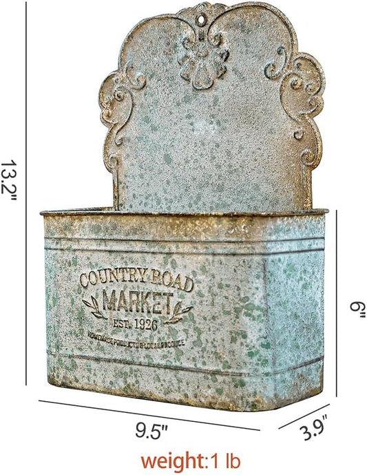 All Chic Set of 2 Metal Hanging Wall Planters Outdoor Indoor Mail Wall Mounted Planter Antique Shabby Chic Wall Decor (Grey)